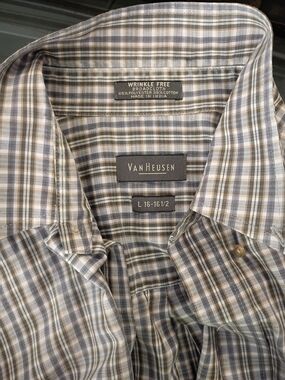 Van Heusen Plaid Button-Down Shirt in Gray and Tan